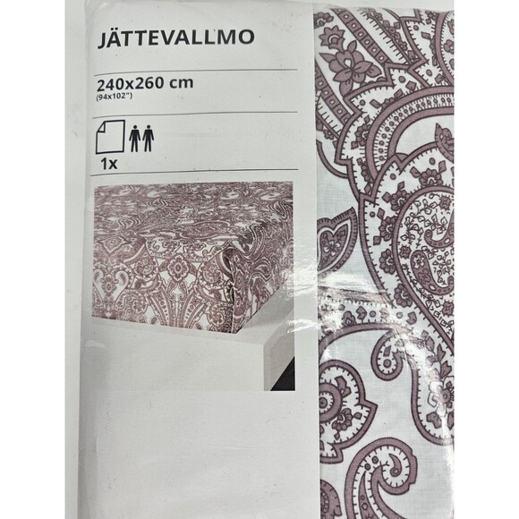 IKEA Jattevallmo King Bed Top Flat Sheet Red /Dark Pink Paisley Brand New - Picture 3 of 4